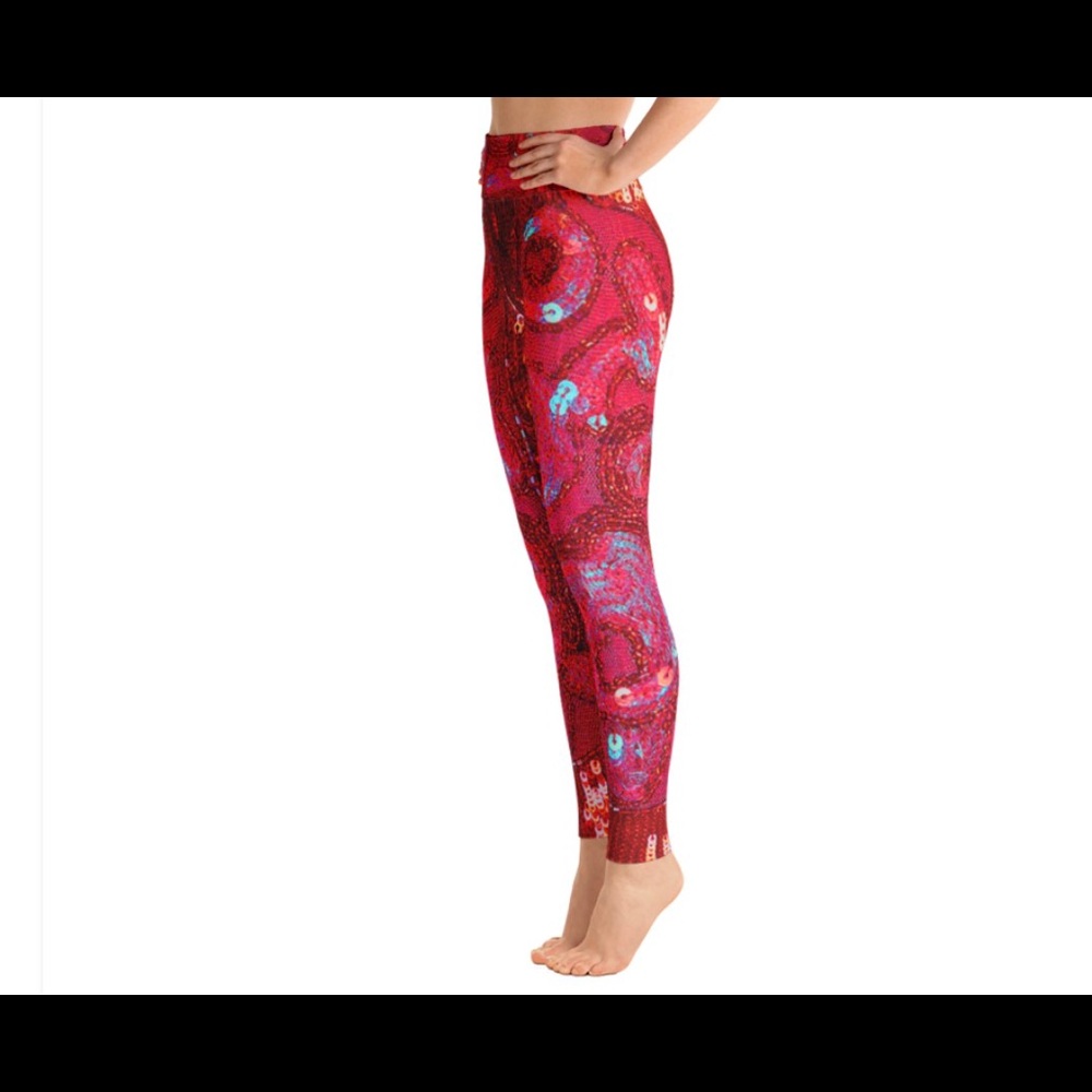 HP🎈Katy Red Sequin Print Yoga Leggings By Ventcri - Picture 9 of 11